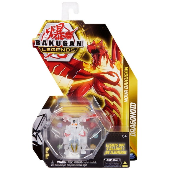Bakugan Legends, Nova Dragonoid (Clear), Light Up Bakugan Action Figures with Trading Card