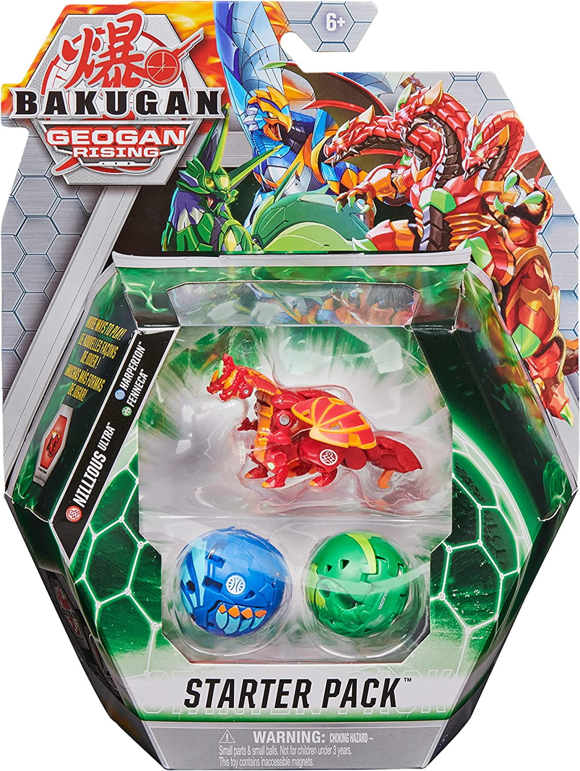 Bakugan Starter Pack 3-Pack, Nillious Ultra, Geogan Rising Collectible  Action Figures 