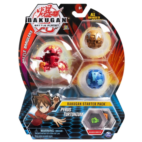 Bakugan Starter Pack 3-Pack, Pyrus Turtonium, Collectible Action Figures, for Ages 6 and Up
