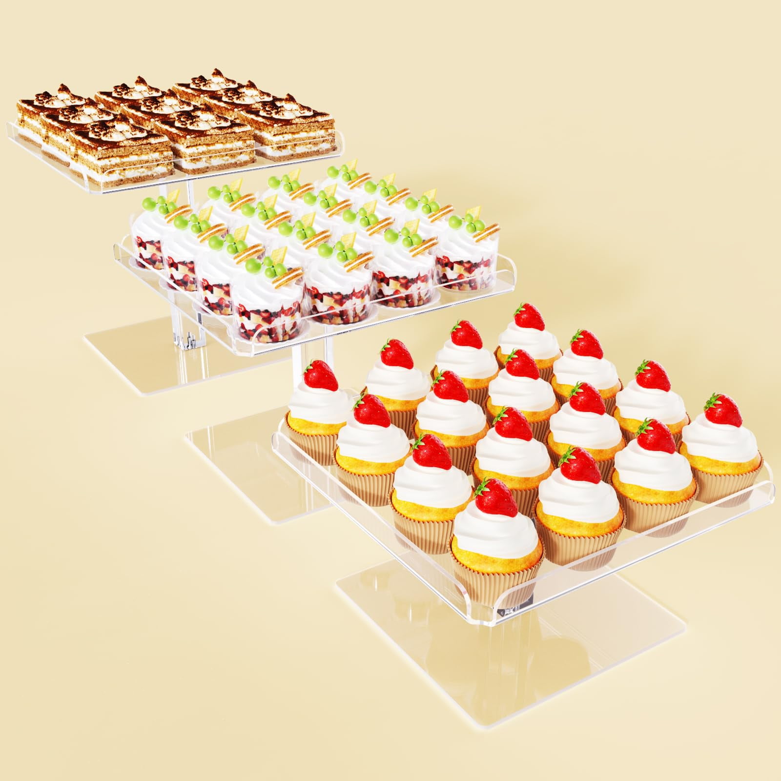 Bakzon 3 Piece Cupcake Stand, Acrylic Dessert Table Display Set, Clear ...