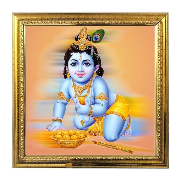 Bal Gopal India God Idol Photo Frame for Pooja Hindu Bhagwan Devi Devta Photo Frame Wall Decor Puja Temple Photo Frame 5.1 in