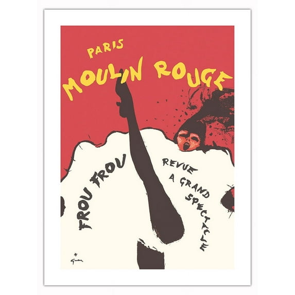 Bal du Moulin Rouge Paris - Frou Frou Revue a Grand Spectacle - Vintage Cabaret Poster by René Gruau c.1960s - Fine Art Matte Paper Print (Unframed) 18x24in