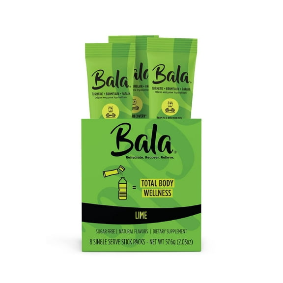 Bala Triple Enzyme Hydration Total Body Wellness Drink Mix Sticks, Lime, 8 Ea
