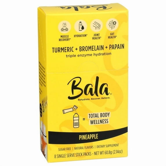 Bala Triple Enzyme Hydration Total Body Wellness Drink Mix Sticks, Pineapple, 8 Ea