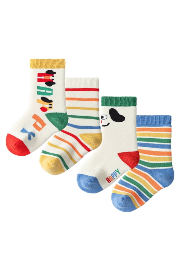 4-Pack Toddler Crew Socks, Boys & Girls Cotton Jacquard Socks, All-Season Wear, Cozy Mid-Thick House Socks for Baby Infant Kids (3 Months–7 Years)