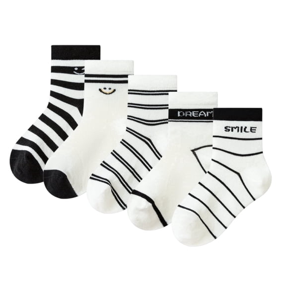 Balabala Boys Lightweight Crew Socks, Breathable Cotton Blend, Soft Striped Casual School Socks, 5-Pack