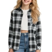 BALABALA Boys' and Girls' Long Sleeve Flannel Shirt, Toddler & Kids Plaid Button Down, Soft Cotton Blend, Casual Fall Outerwear