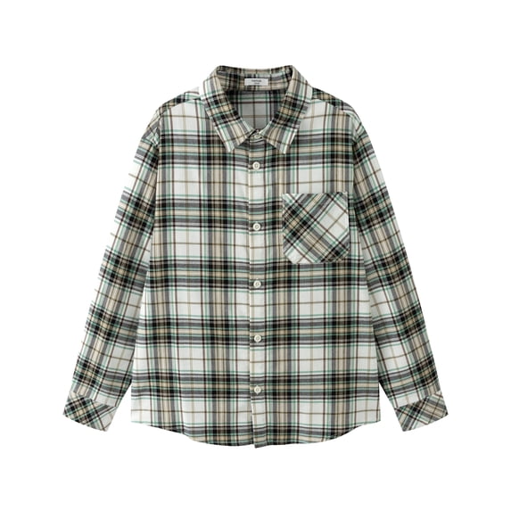 Balabala Boys' and Girls' Long Sleeve Flannel Shirt, Toddler & Kids Plaid Button Down, Soft Cotton Blend, Casual Fall Outerwear