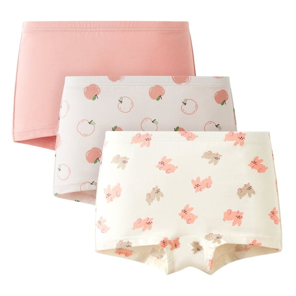 Balabala Girls 3-Pack Soft Cotton Briefs – Apple & Bunny Print Toddler & Kids Underwear