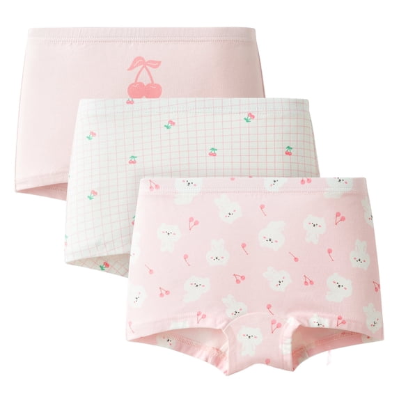 Balabala Girls 3-Pack Soft Cotton Briefs – Apple & Bunny Print Toddler & Kids Underwear