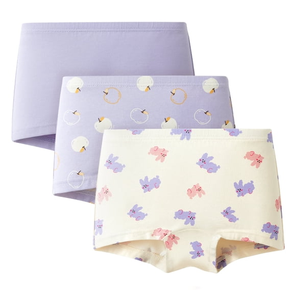 Balabala Girls 3-Pack Soft Cotton Briefs – Apple & Bunny Print Toddler & Kids Underwear