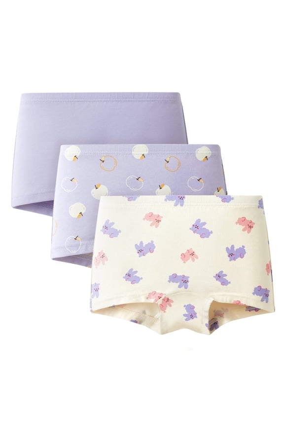 Girls 3-Pack Soft Cotton Briefs – Apple & Bunny Print Toddler & Kids Underwear