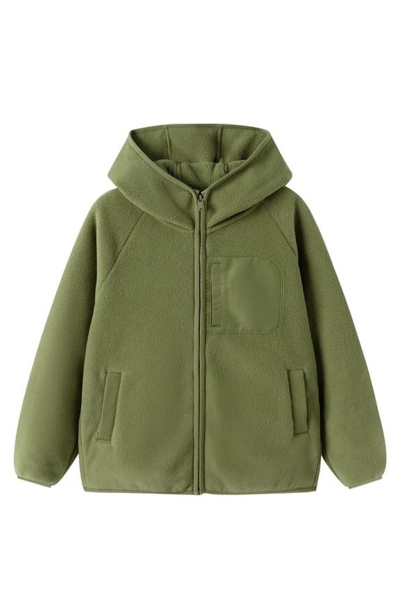 Kids Fleece Jacket with Hood, Full Zip Warm Winter Coat with Pockets for Toddlers and Kids