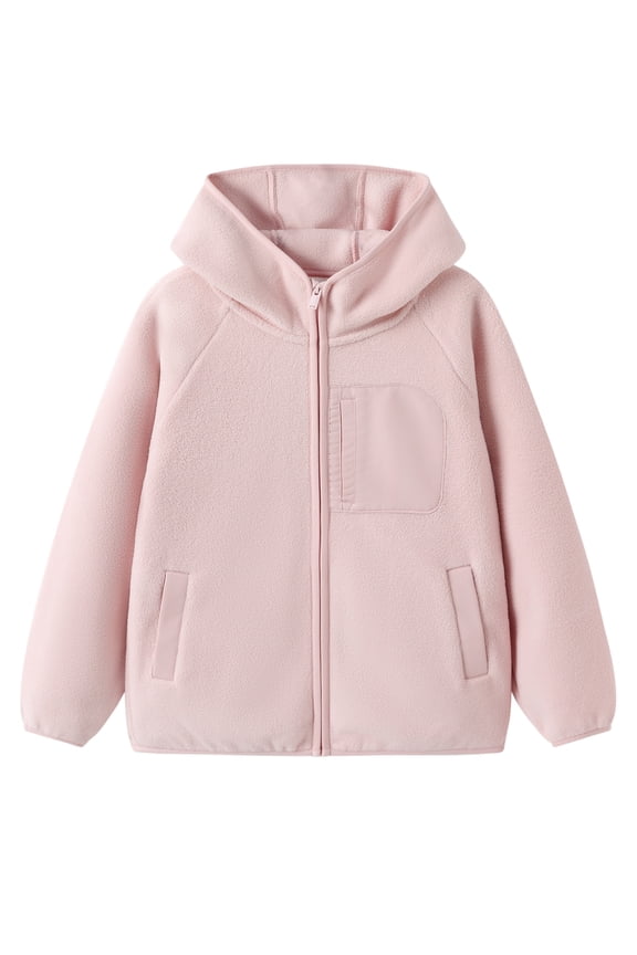 Kids Fleece Jacket with Hood, Full Zip Warm Winter Coat with Pockets for Toddlers and Kids