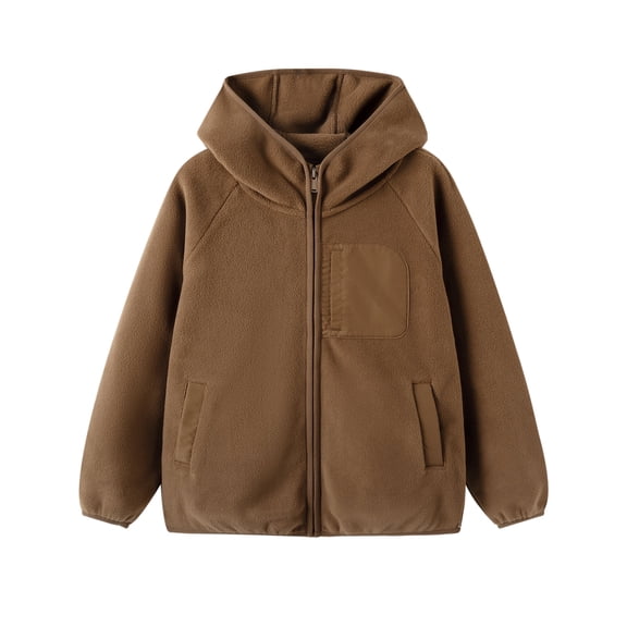 Balabala Kids Fleece Jacket with Hood, Full Zip Warm Winter Coat with Pockets for Toddlers and Kids