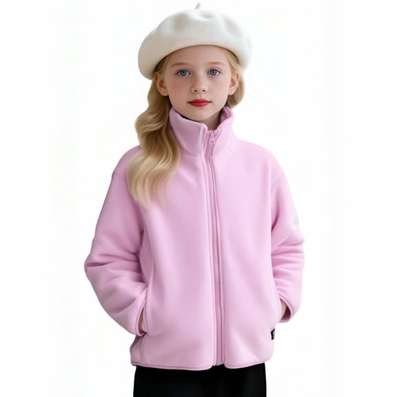 Balabala Girls Fleece Jacket Kids Long Sleeve Full Zip Casual Coat with Pockets Boys Solid Fashion Coat