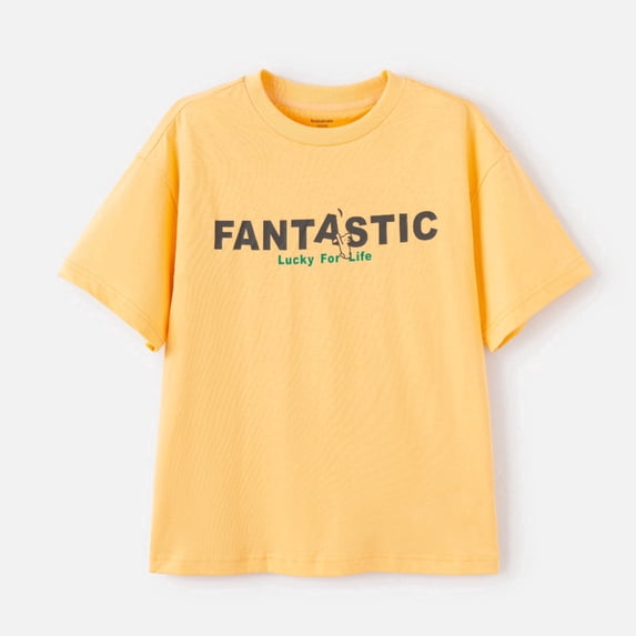 Balabala Kids Solid Color T-Shirt with Letter Print, Soft Cotton Short Sleeve Basic Tee for Boys and Girls