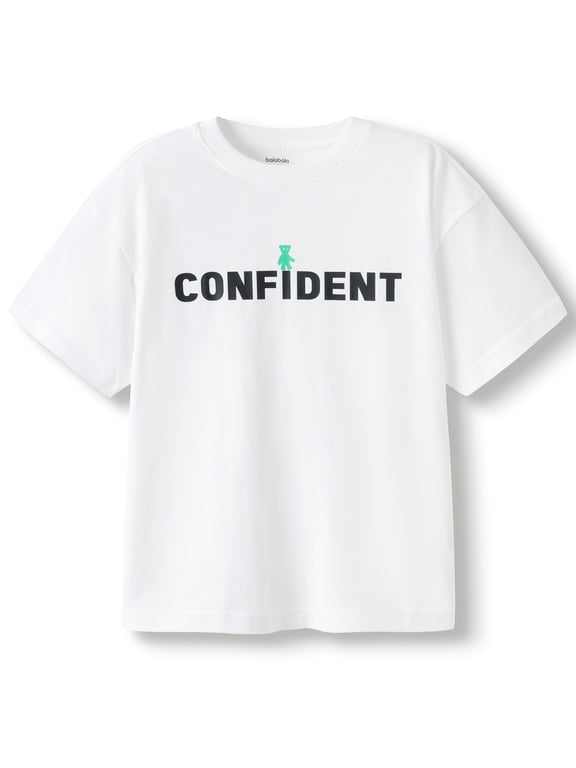 Kids Solid Color T-Shirt with Letter Print, Soft Cotton Short Sleeve Basic Tee for Boys and Girls