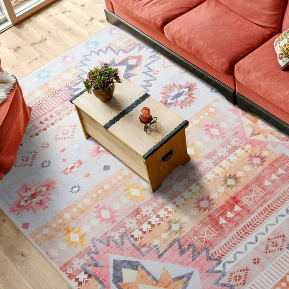 Balacho Bohemian Tribal Geometric Star Faux Wool Area Rug, 5' x 8', Pink