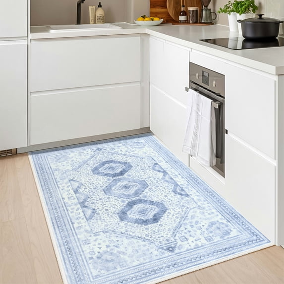 Balacho Boho Vintage Oriental Faux Wool Area Rug, 2' x 3', Blue