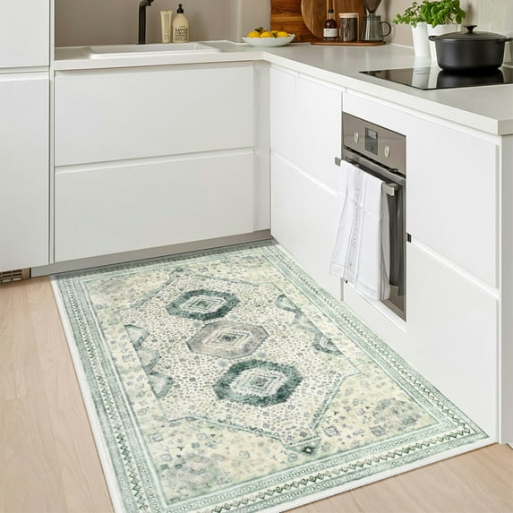 Balacho Boho Vintage Oriental Faux Wool Area Rug, 2' x 3', Green