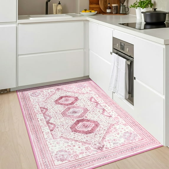 Balacho Boho Vintage Oriental Faux Wool Area Rug, 2' x 3', Pink