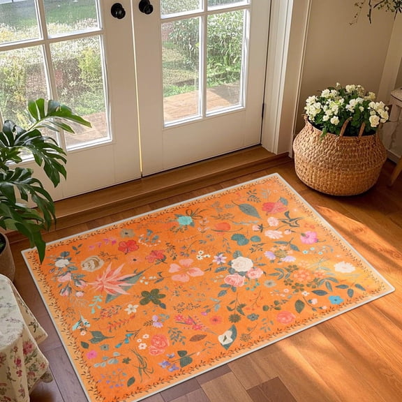Balacho Cozy Bohemian Style Floral Design Faux Wool Area Rug, 2' x 3', Orange