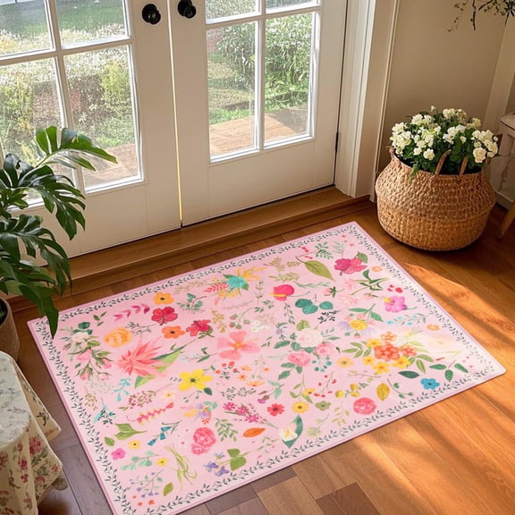 Balacho Cozy Bohemian Style Floral Design Faux Wool Area Rug, 2' x 3', Pink