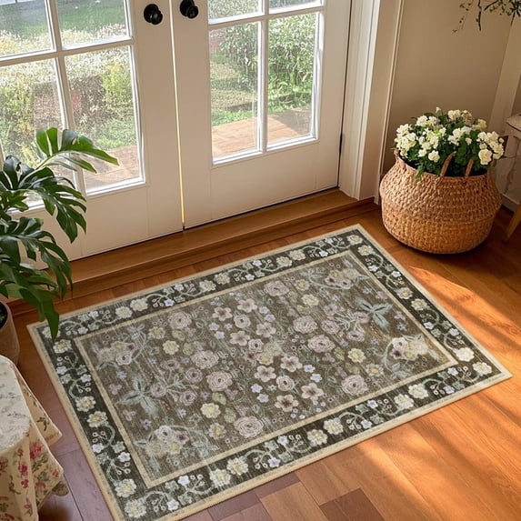 Balacho Farmhouse Floral Bohemian Faux Wool Area Rug, 2' x 3', Brown
