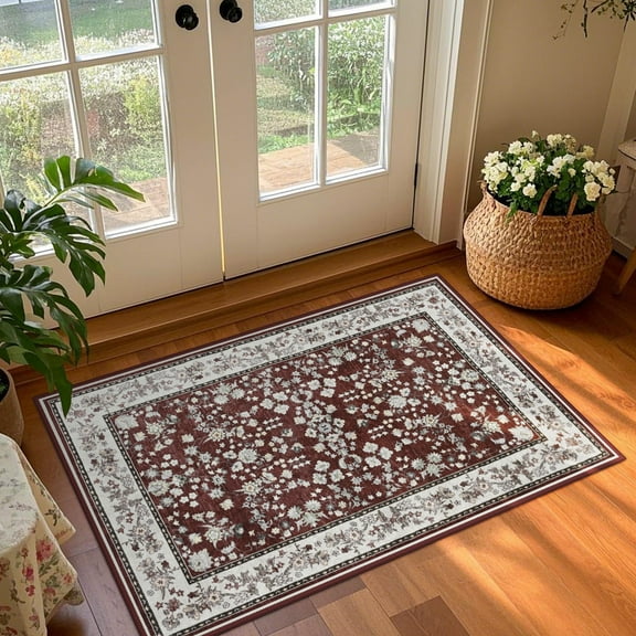 Balacho Farmhouse Floral Bohemian Faux Wool Area Rug,2' x 3', Red