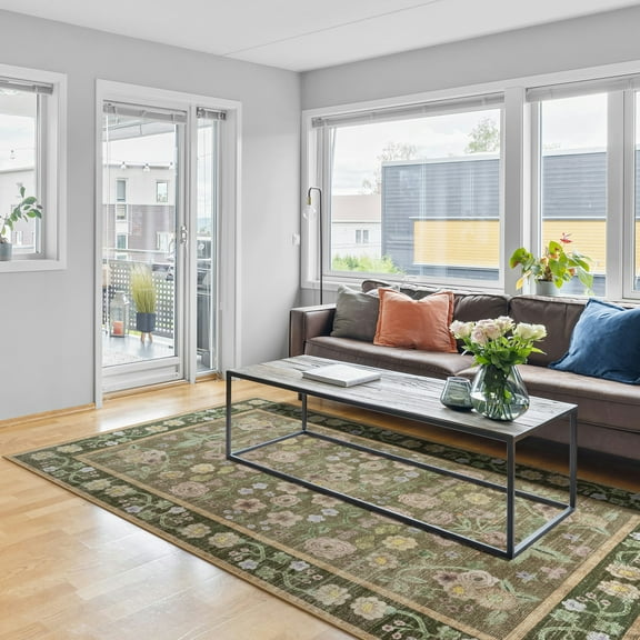 Balacho Farmhouse Floral Bohemian Faux Wool Area Rug, 5' x 8', Brown