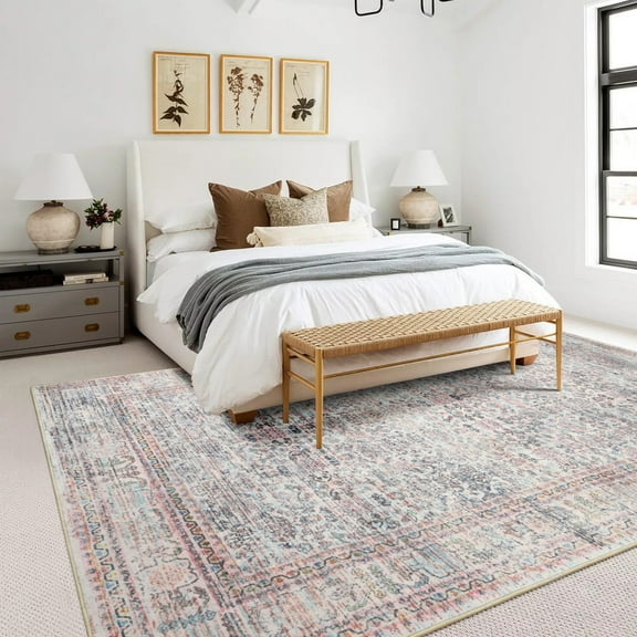 Balacho Farmhouse Floral Bohemian Faux Wool Area Rug, 6' x 9', Pink