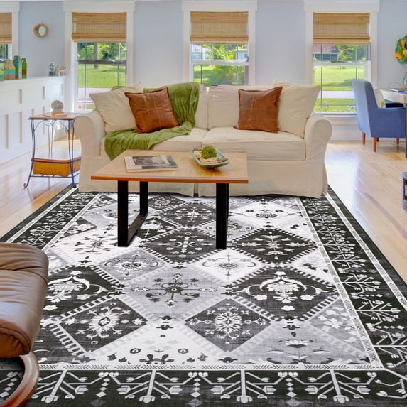 Balacho Floral Mosaic Boho Patchwork Quilted Faux Wool Area Rug, 4' x 6 ...