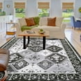 thumbnail image 1 of Balacho Floral Mosaic Boho Patchwork Quilted Faux Wool Area Rug, 6' x 9', Black, 1 of 8