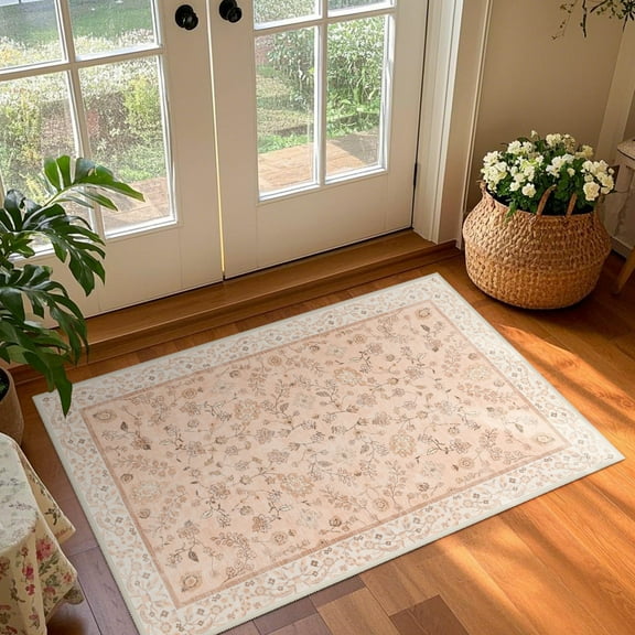 Balacho Floral Pattern Oriental Boho Faux Wool Area Rug,2' x 3', Orange