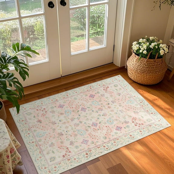 Balacho Floral Pattern Oriental Boho Faux Wool Area Rug,2' x 3', Pink