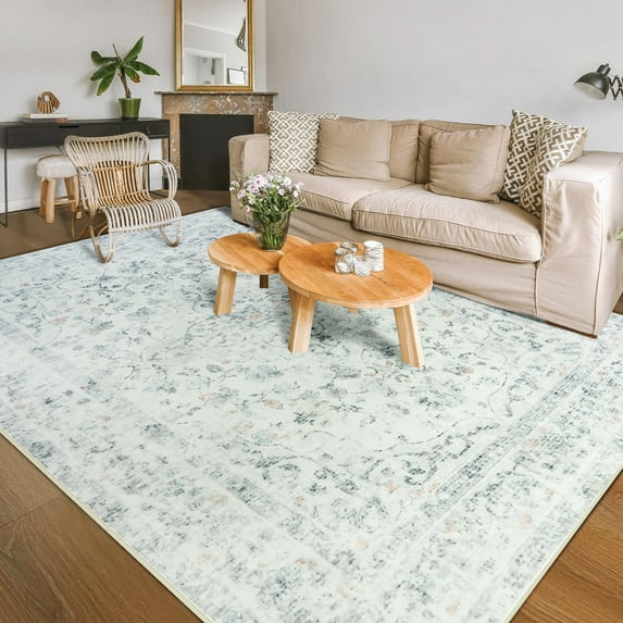 Balacho Floral Pattern Oriental Boho Faux Wool Area Rug, 5' x 7', Gray