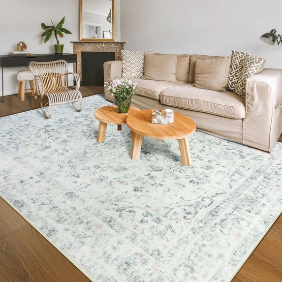 Balacho Floral Pattern Oriental Boho Faux Wool Area Rug, 5' x 8', Gray