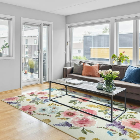 Balacho Modern Floral Design Boho Faux Wool Area Rug,4' x 6', Beige