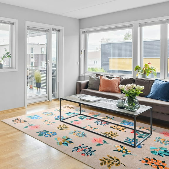 Balacho Modern Floral Design Boho Faux Wool Area Rug, 5' x 8', Beige