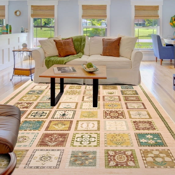 Balacho Modern Geometric Floral Beige Area Rug, 6' x 9'