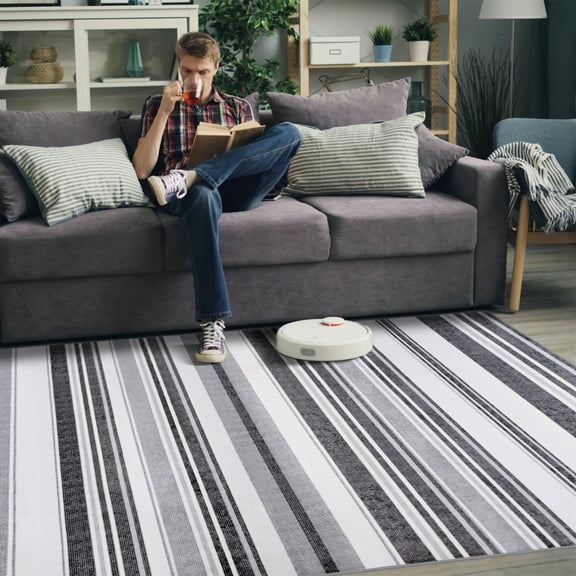 Balacho Modern Geometric Striped Faux Wool Area Rug,5' x 8', Gray