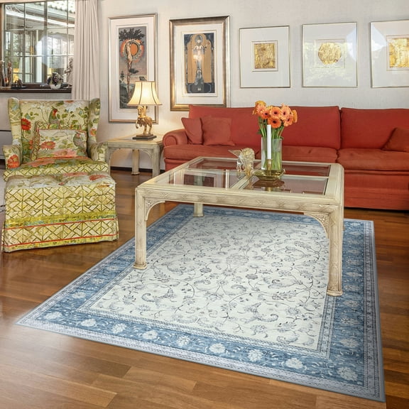 Balacho Traditional Farmhouse Floral Indoor Light Blue Area Rug for Living Room, 4' x 6'