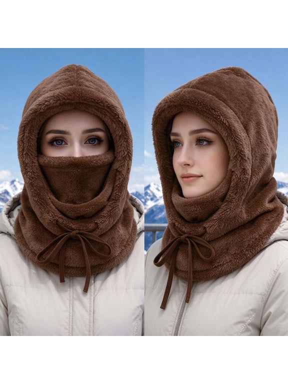 Balaclava Cold Weather Fleece Ski Mask, Windproof Pullover Face Mask with Adjustable Drawstring, Plush Neck Warmer for Skiing Cycling Motorcycling and Cold Weather Outdoor Activities