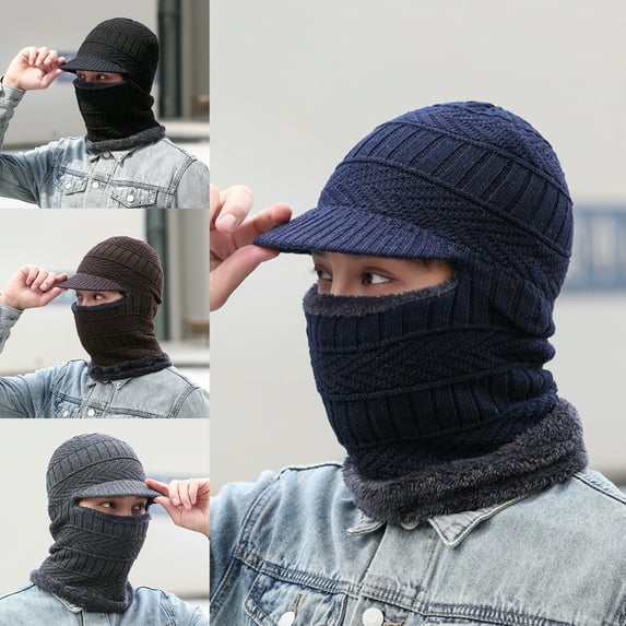 Balaclava Face Mask Men -Knit Beanie Ski Masks Neck Gaiter with Ears Covers for Running Outdoor, Mens Winter Hats for The Cold, Thermal Womens Adult Brimmed Ninja Caps