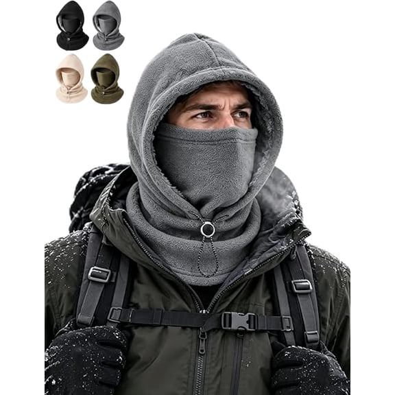 Balaclava Face Mask for Men Women, Warm Fleece Lined Winter Hood with Neck Gaiter, One Piece Ski Mask with Drawstring