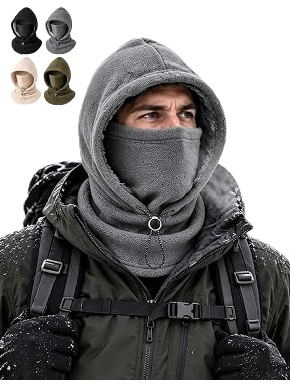 Balaclava Face Mask for Men Women, Warm Fleece Lined Winter Hood with Neck Gaiter, One Piece Ski Mask with Drawstring
