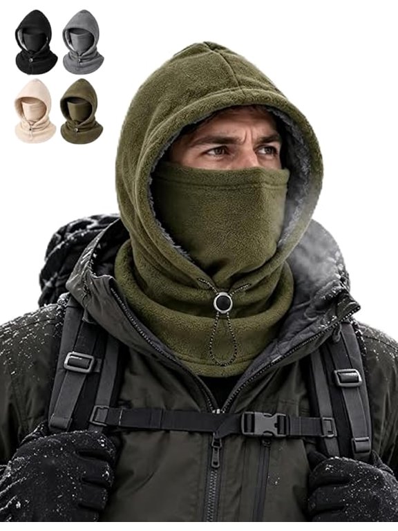 Balaclava Face Mask for Men Women, Warm Fleece Lined Winter Hood with Neck Gaiter, One Piece Ski Mask with Drawstring