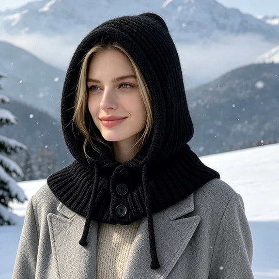 Balaclava Hood Scarf Integrated Winter Hat Thermal Neck Warmer Shawl For Extreme Cold Weather Outdoor Commute And Skiing Protection