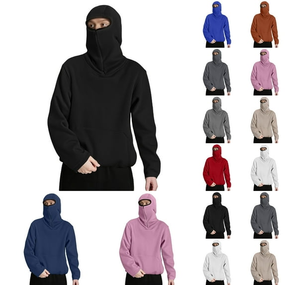 Balaclava Hoodie Relaxed Fit Wind Resistant Athletic Long Sleeve Sweatshirt Solid Color Men's Fashion Hoodies Sweatshirts